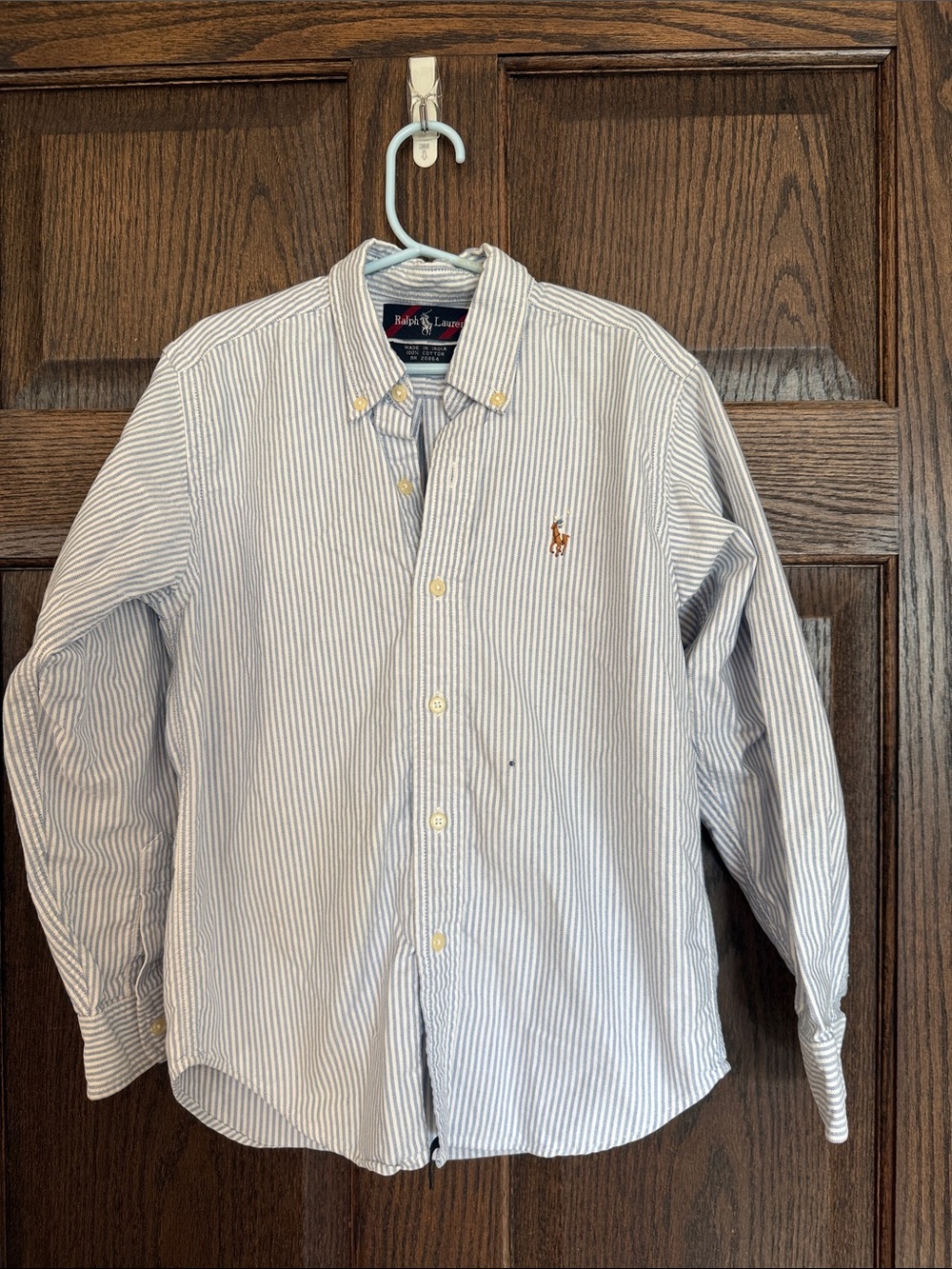 Ralph Lauren White and Blue Pinstripe Button-Down Shirt Size 7
